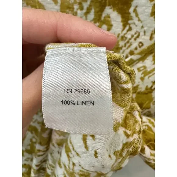 PENDLETON | Yellow Ikat Petite Linen V-Neck Top Boho Summer | Large - Picture 7 of 8